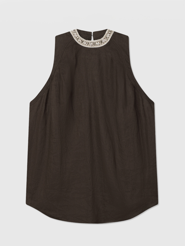 Linen Sleeveless Patterned Top