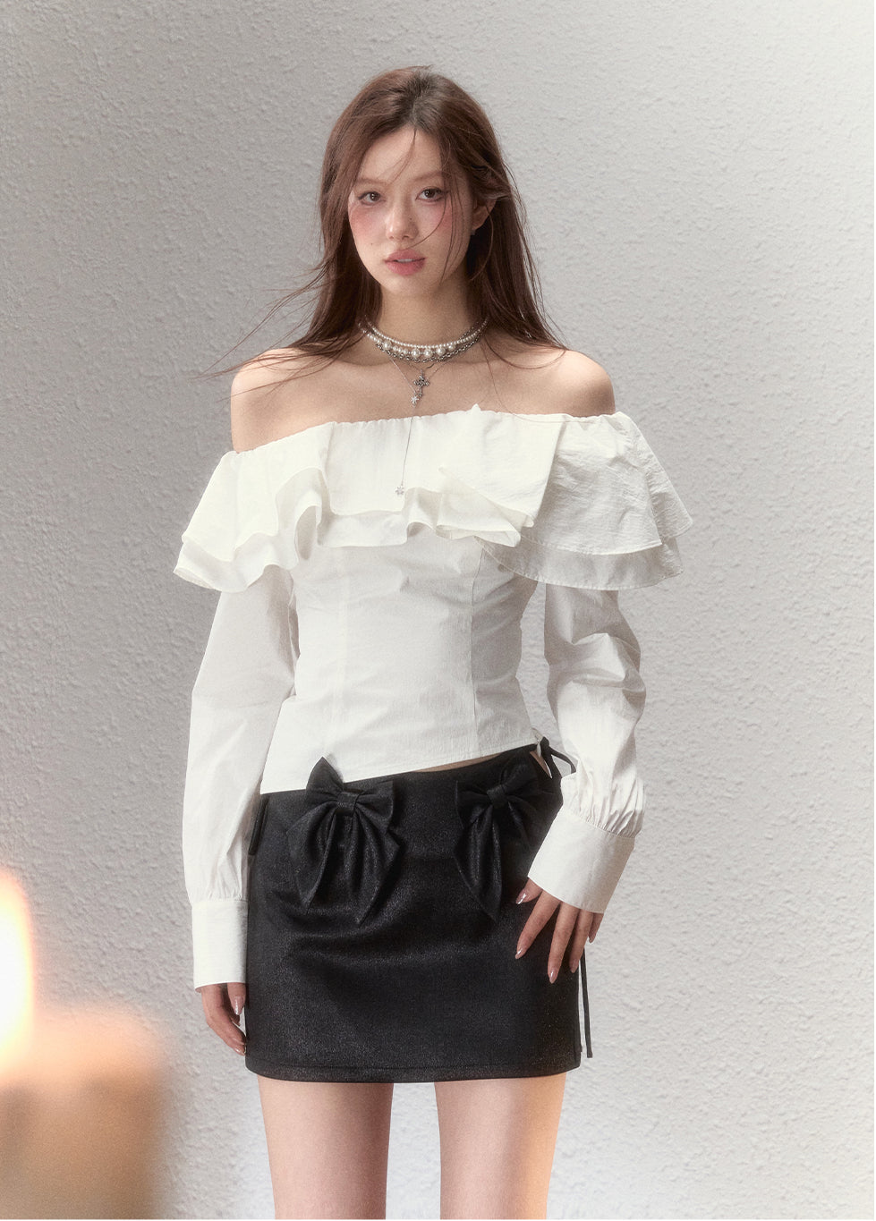 White Ruffled Edge Off-shoulder Blouse