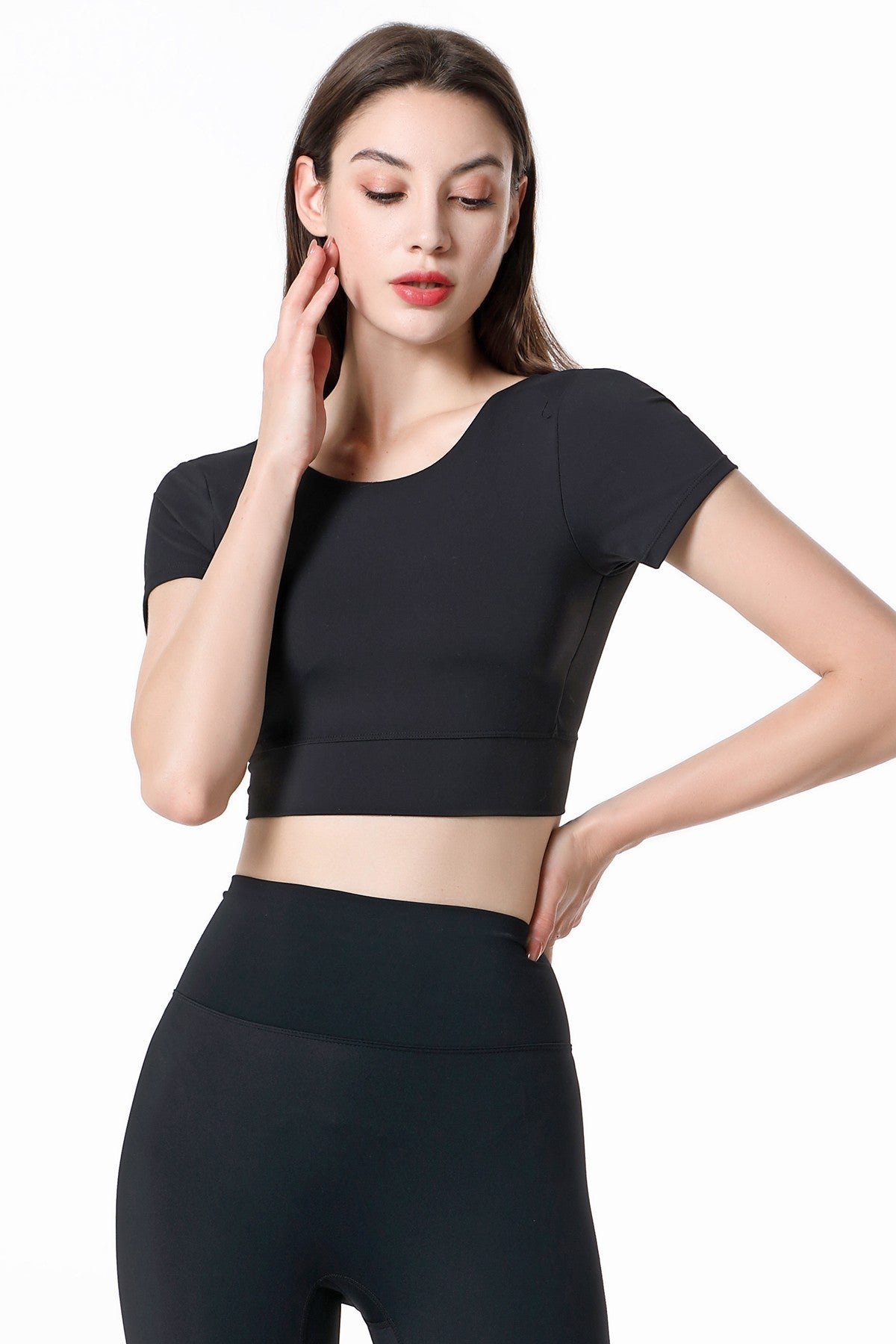 Short Sleeve Cropped Tops Built-in Bra