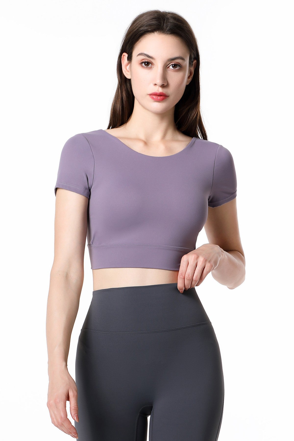 Short Sleeve Cropped Tops Built-in Bra