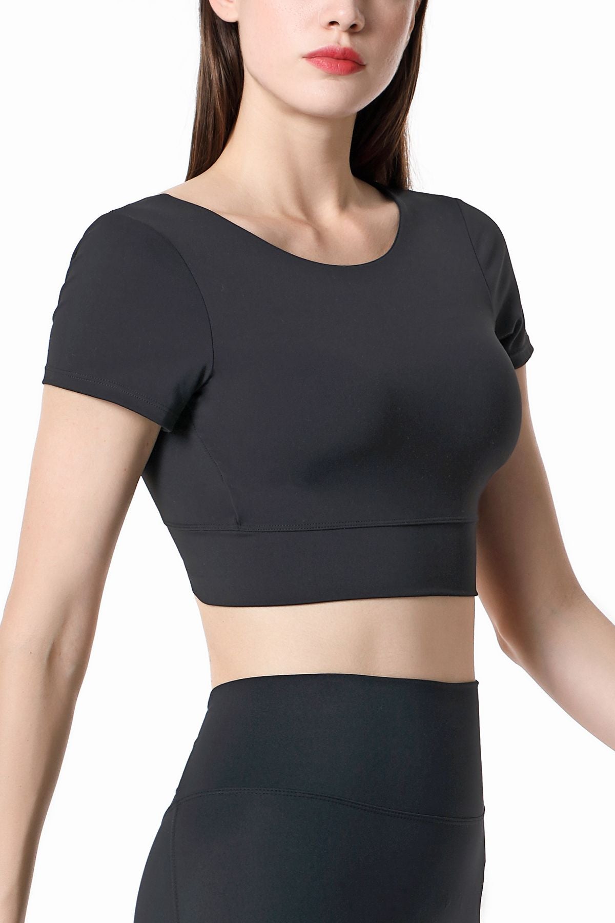 Short Sleeve Cropped Tops Built-in Bra