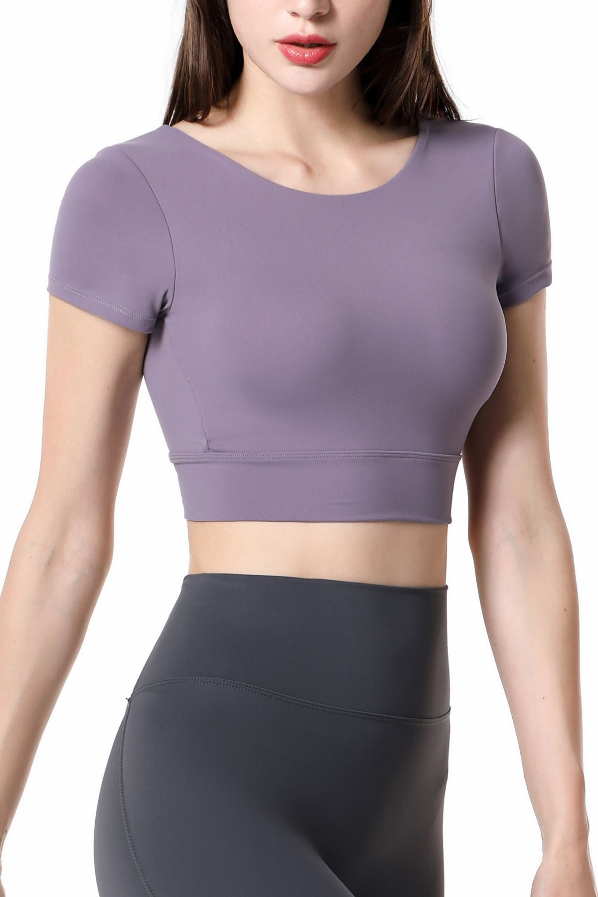 Short Sleeve Cropped Tops Built-in Bra