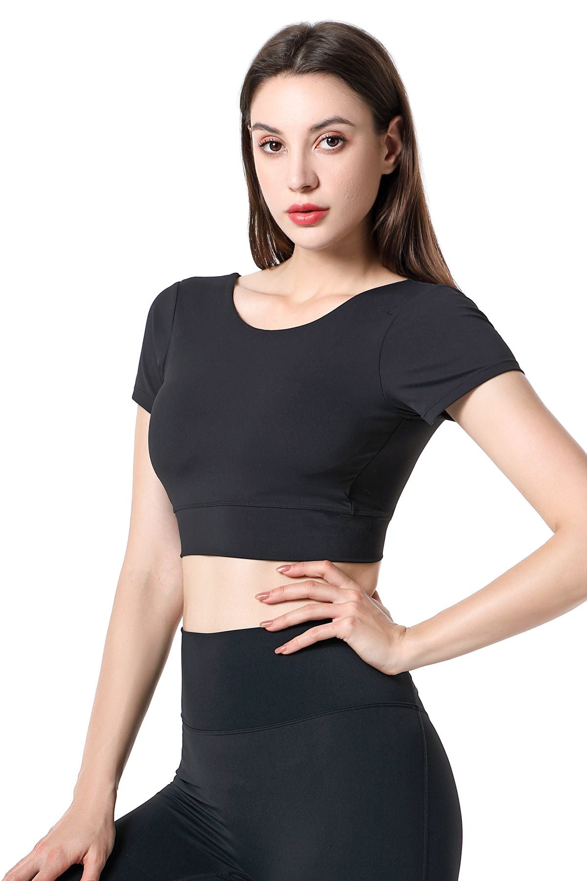 Short Sleeve Cropped Tops Built-in Bra