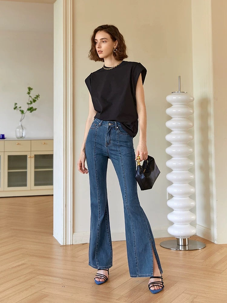 Dasha High Rise Panel Slit Stretch Flare Jeans – FancyAdd