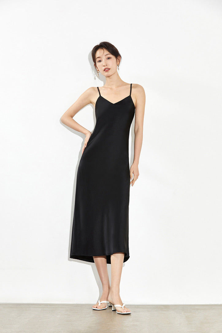 V Cami Slip Dress in Black