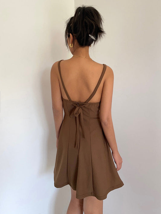 Tie Back Skater Dress in Brown