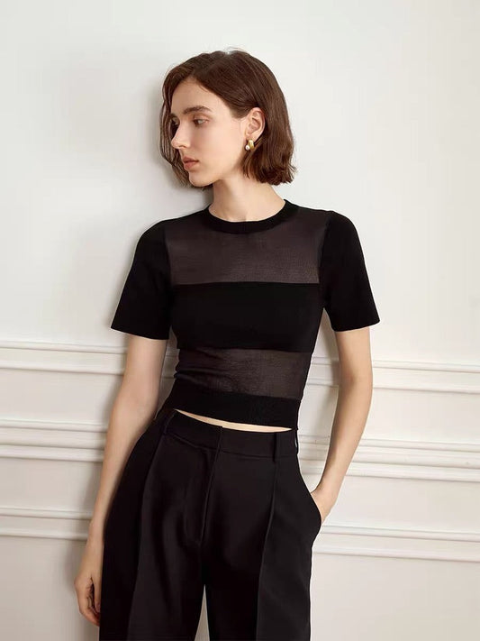 Tencel Sheer Panel Top in Black