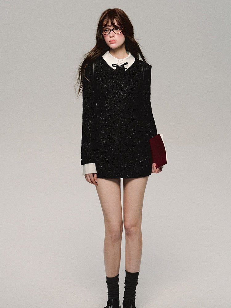 Short Ribbon Cute Classy Wool One-Piece