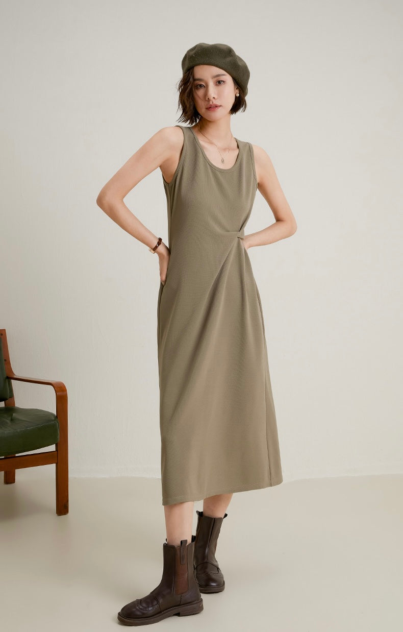 Twist Detail Sleeveless Dress in Khaki