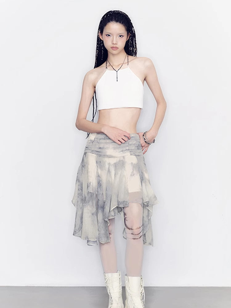 Set-Up Speckled Sheer Nichi Tie-Dye Cutsew＆Mini-Skirt＆Inner