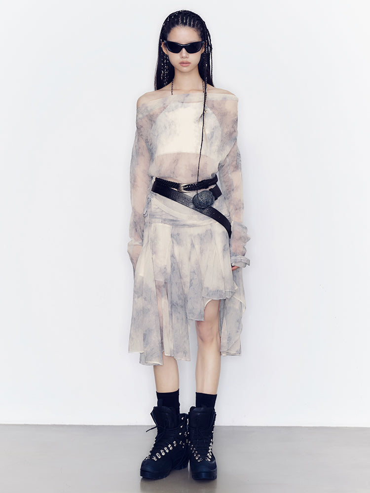 Set-Up Speckled Sheer Nichi Tie-Dye Cutsew＆Mini-Skirt＆Inner