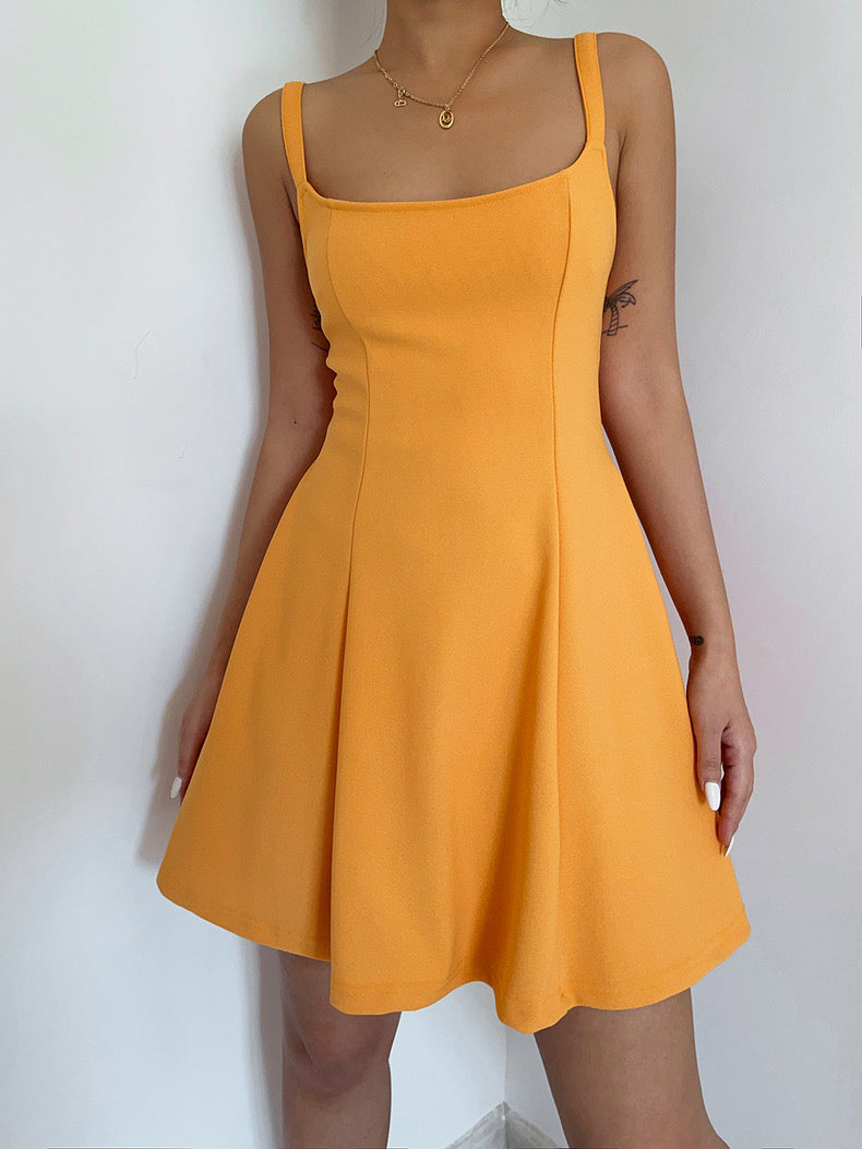 Tie Back Skater Dress in Yellow