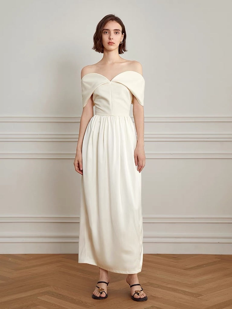 Off Shoulder Curve Maxi Dress in Cream