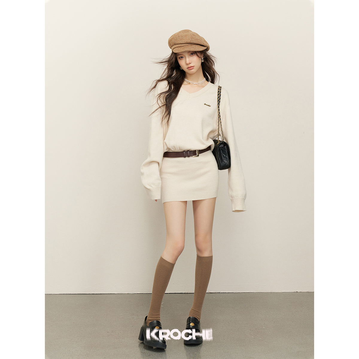 Kroche Old Money Style Knit Sweater Dress
