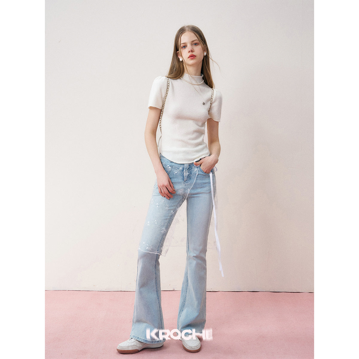Kroche High Waist Washed Denim Flare Jeans