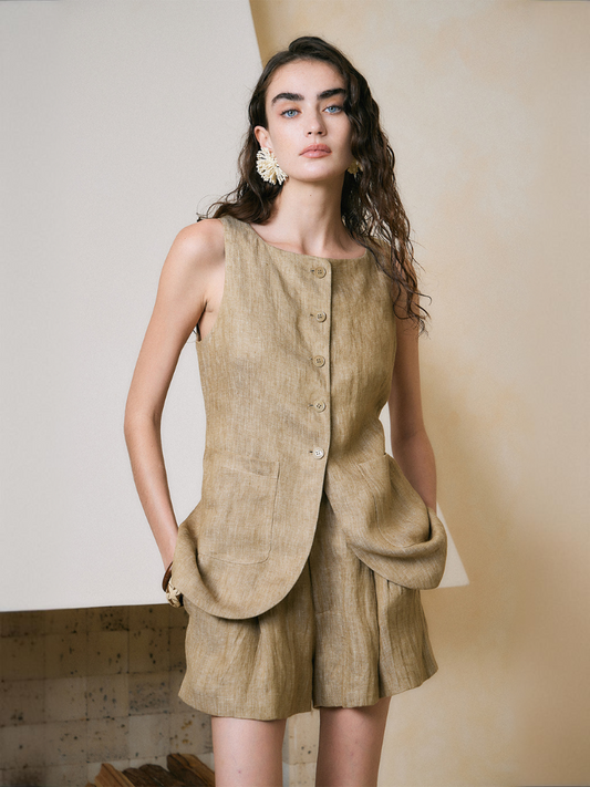 Linen Vest and Shorts Set