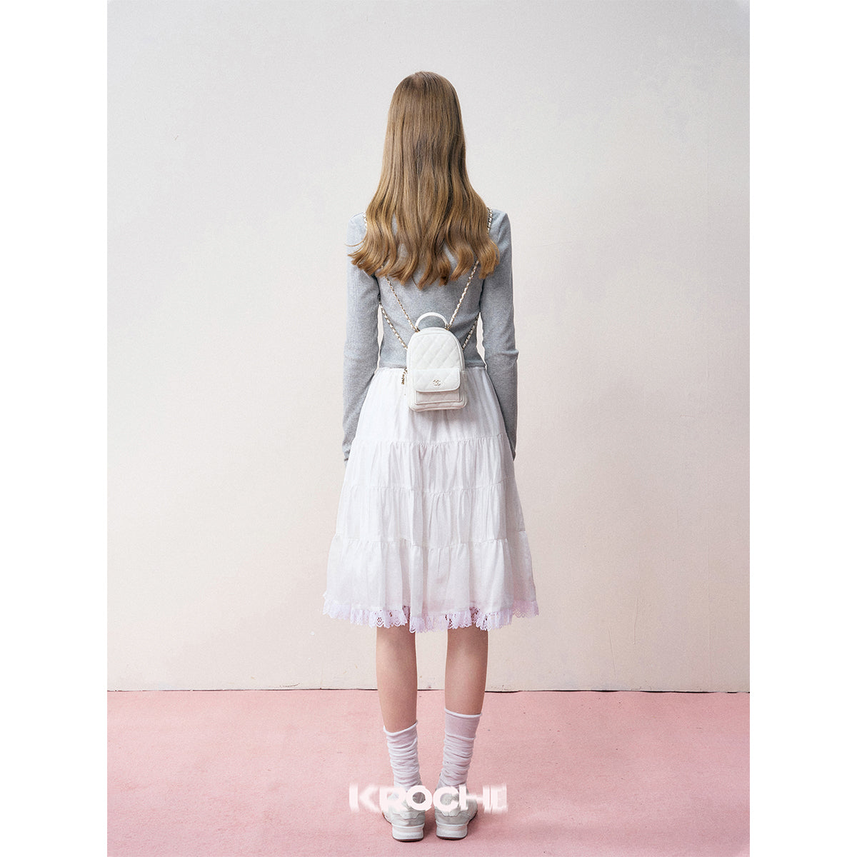 Kroche Lace Patchwork Tiered Skirt White