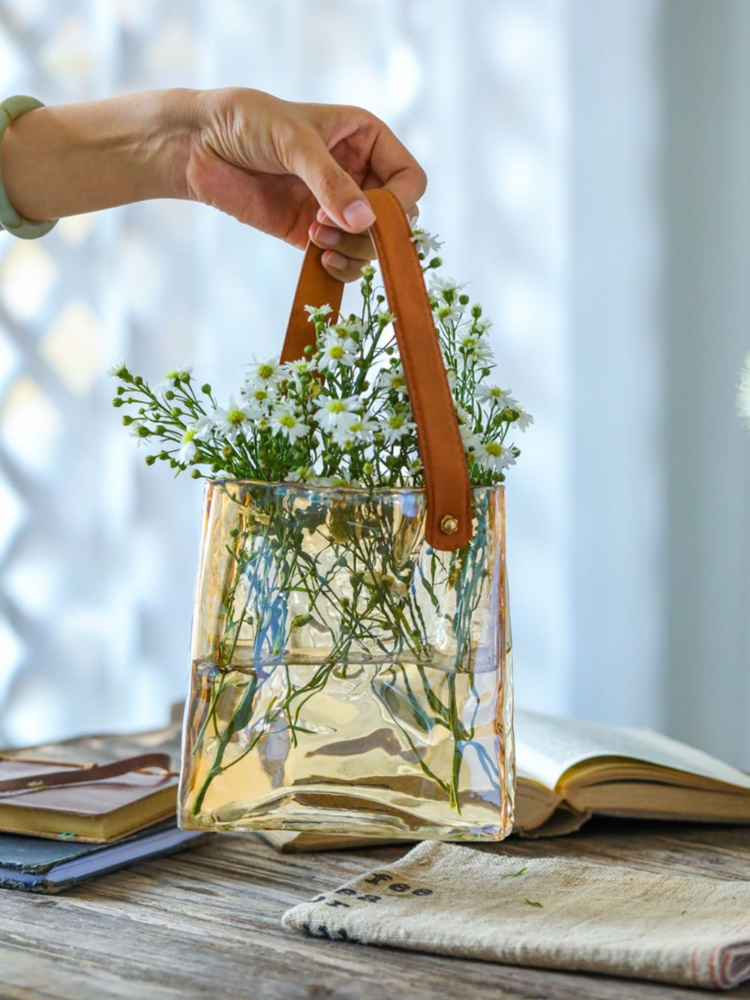 Handbag Style Glass Flower Vase