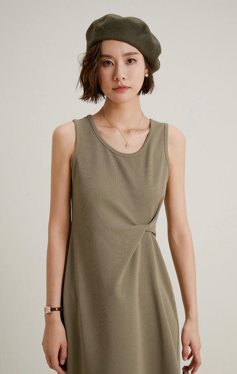 Twist Detail Sleeveless Dress in Khaki