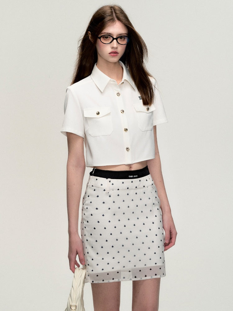 Sheer Dot Elastic-Waist Casual Mini-Skirt