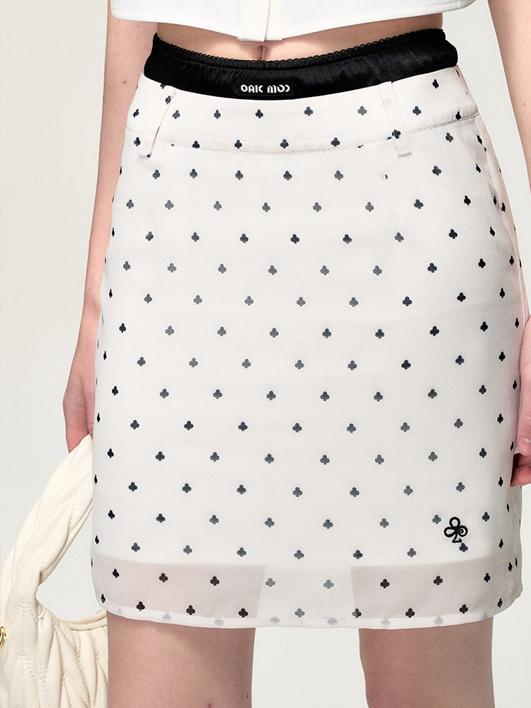 Sheer Dot Elastic-Waist Casual Mini-Skirt