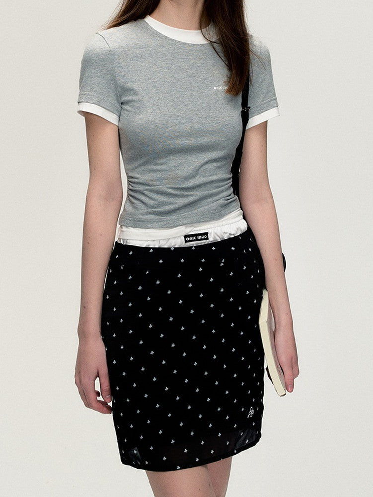 Sheer Dot Elastic-Waist Casual Mini-Skirt