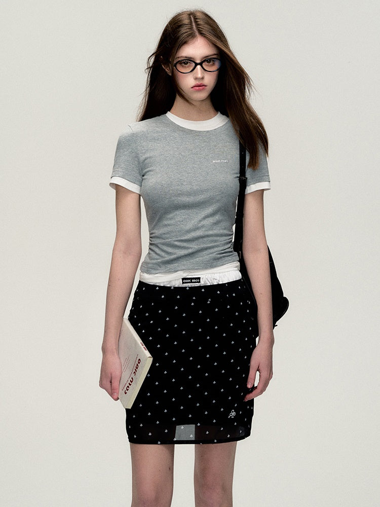 Sheer Dot Elastic-Waist Casual Mini-Skirt