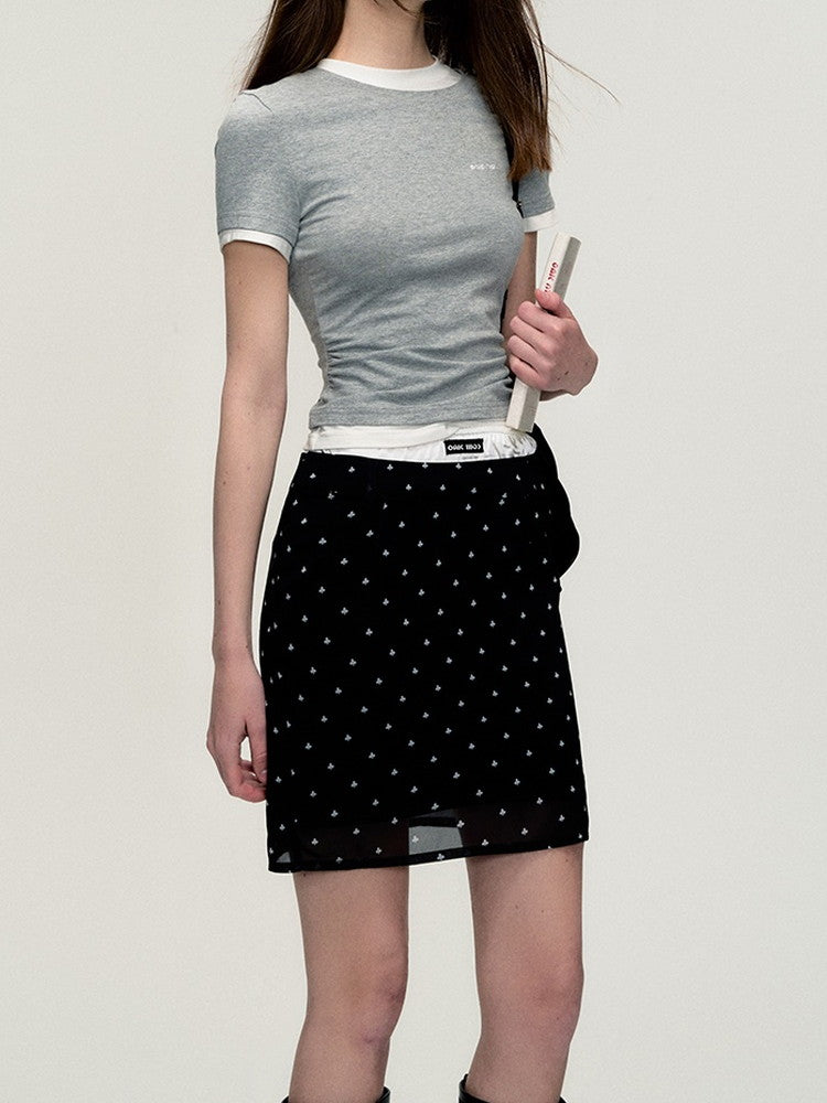 Sheer Dot Elastic-Waist Casual Mini-Skirt