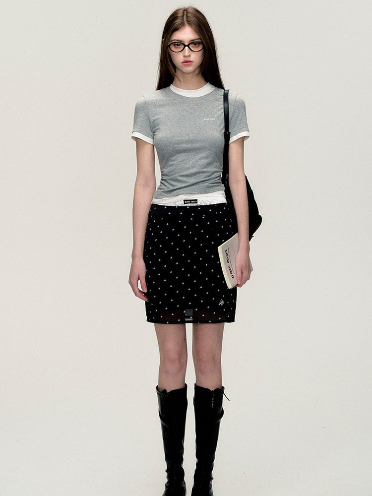 Sheer Dot Elastic-Waist Casual Mini-Skirt