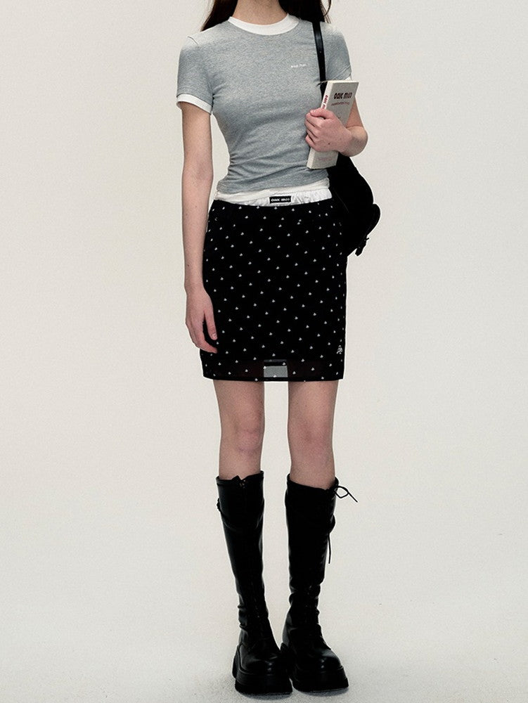 Sheer Dot Elastic-Waist Casual Mini-Skirt