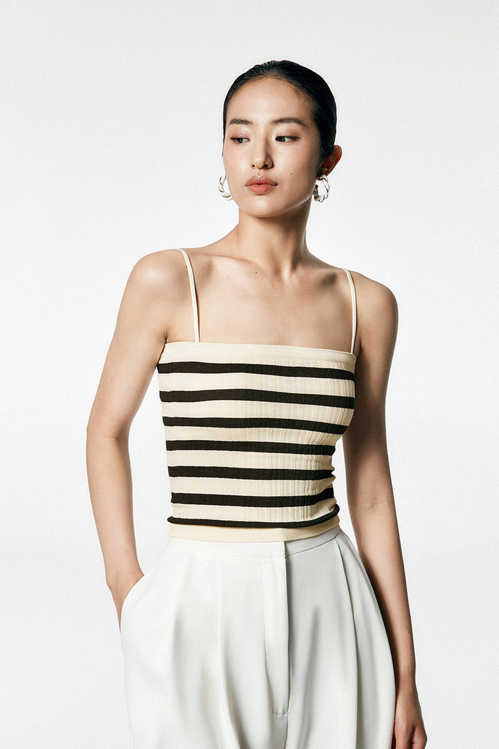 Texture Striped Shelf Bra Camisole in Cream