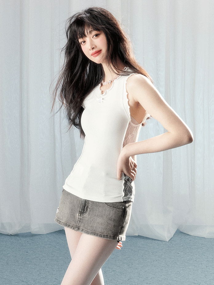 멜로우 사이드 레이스 섹시 타이트 컷소우 