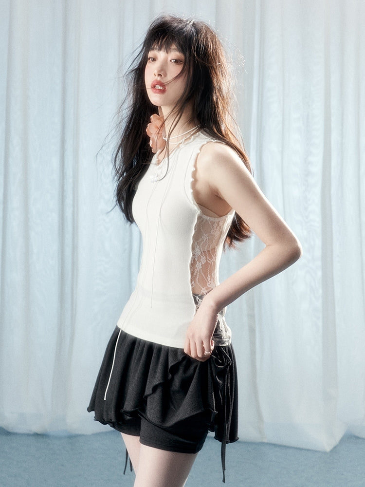 멜로우 사이드 레이스 섹시 타이트 컷소우 