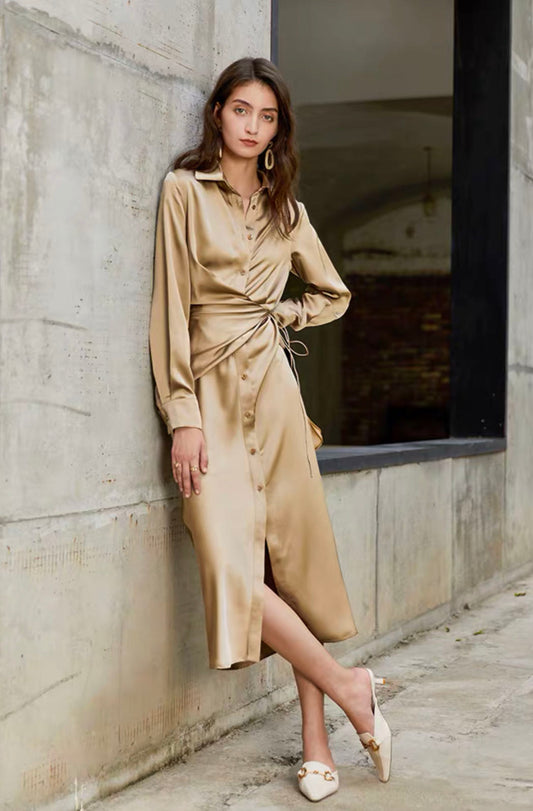 Maja 새틴 셔츠 드레스 - 샴페인