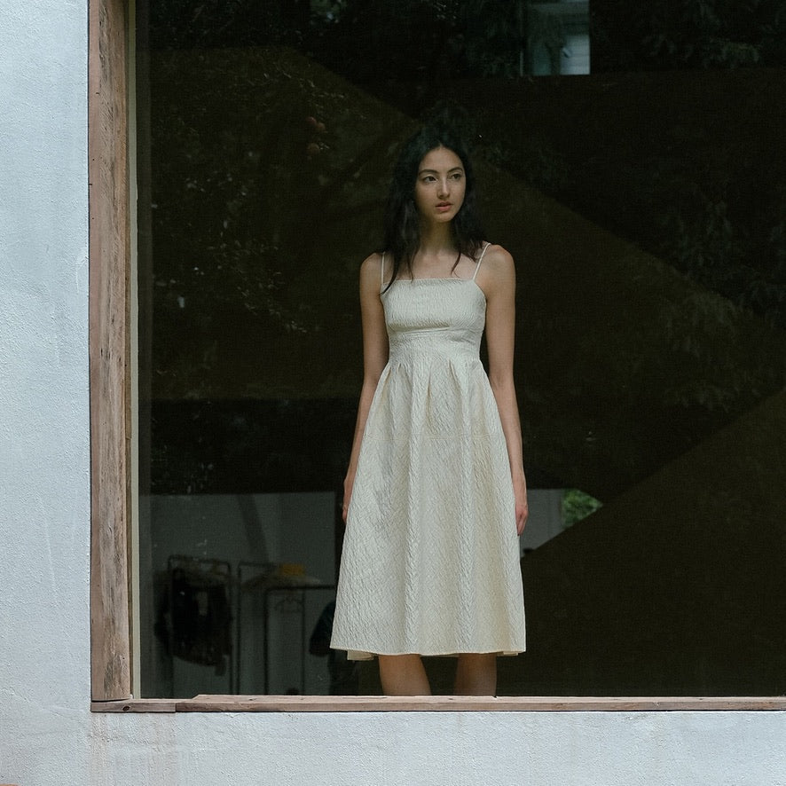 Textured Cami Mid Dress in Cream