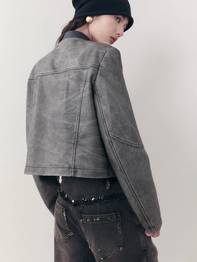 레더 캐주얼 핸썸 셋업 자켓&amp;미니스커트 