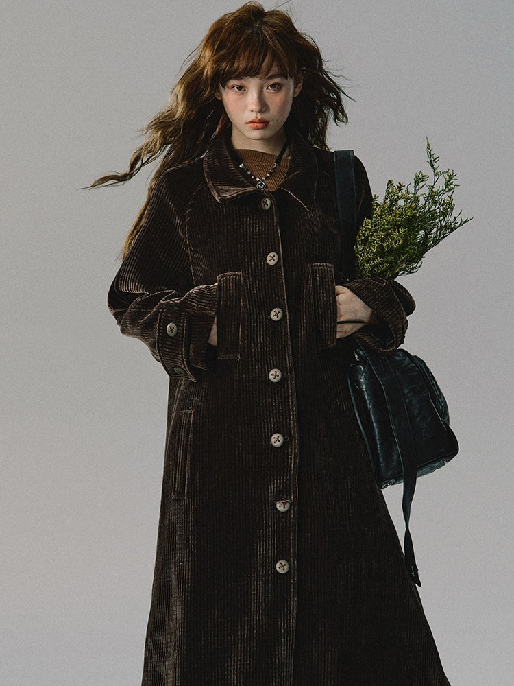 Vintage Frop-Shoulder Wool Ovresize Long-Coat