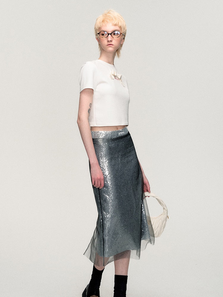 Sequins Pencil Nichi Glossy Long-Skirt