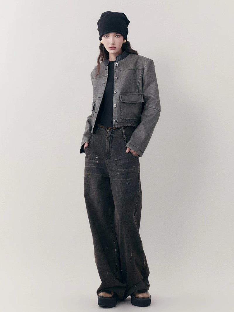 레더 캐주얼 핸썸 셋업 자켓&amp;미니스커트 