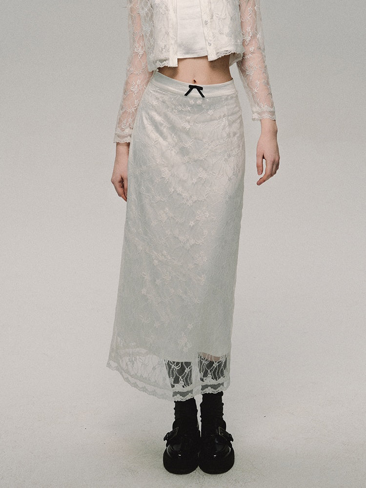 Set-Up Flwoer Lace Feminine Classy Tops＆Skirt