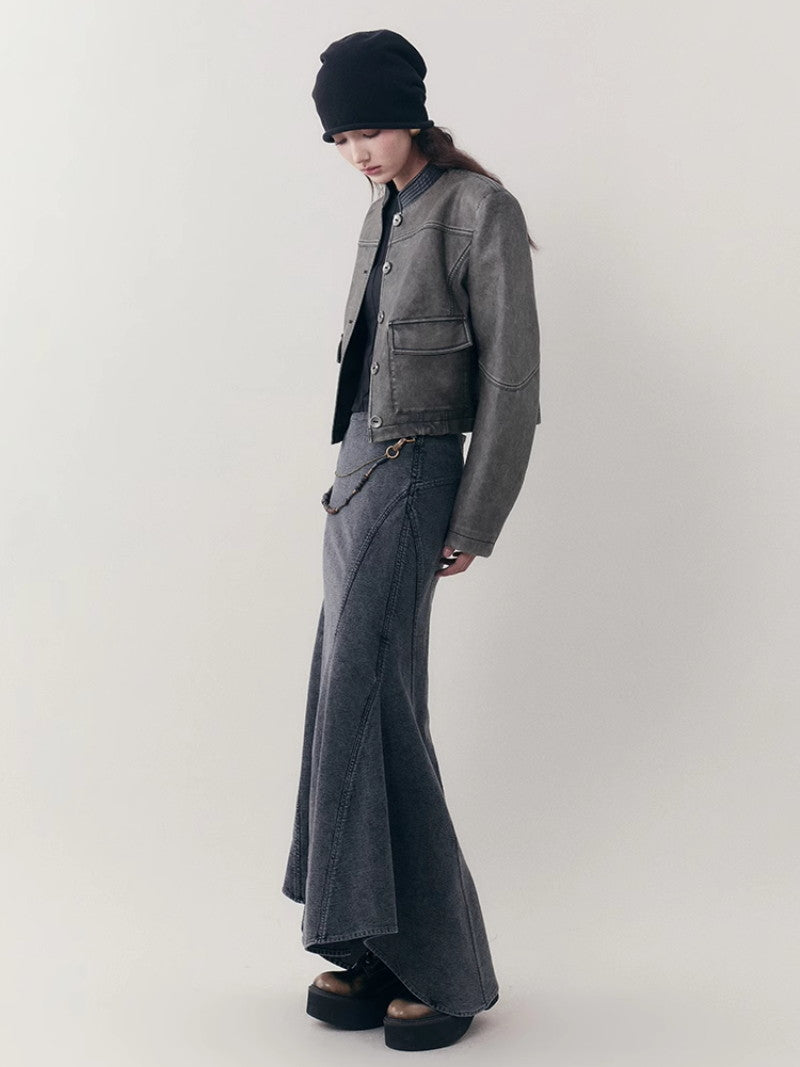 레더 캐주얼 핸썸 셋업 자켓&amp;미니스커트 