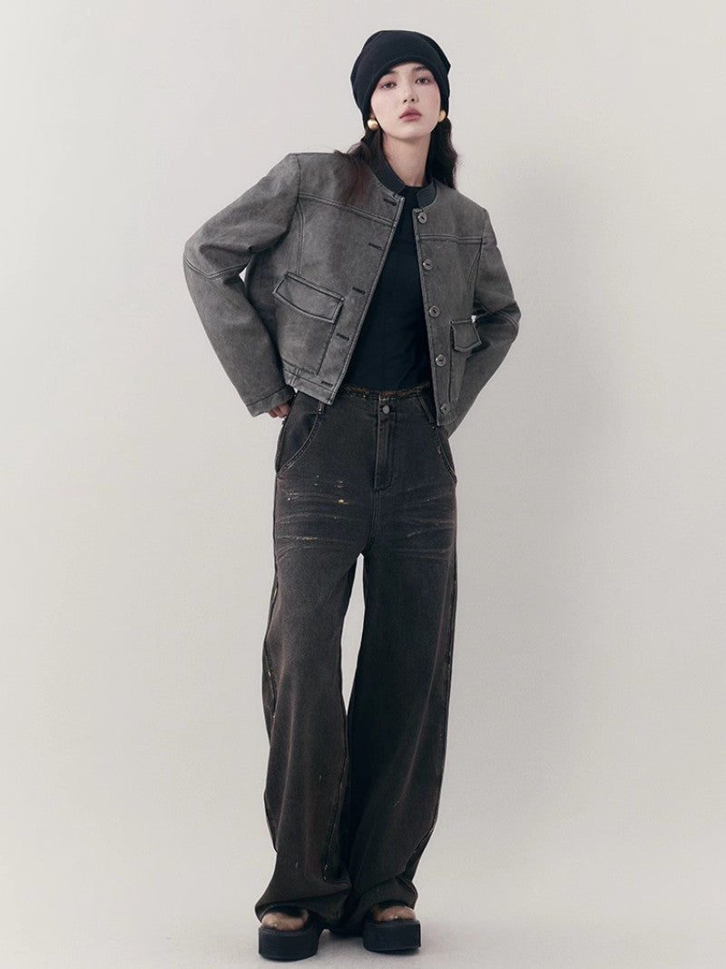 레더 캐주얼 핸썸 셋업 자켓&amp;미니스커트 