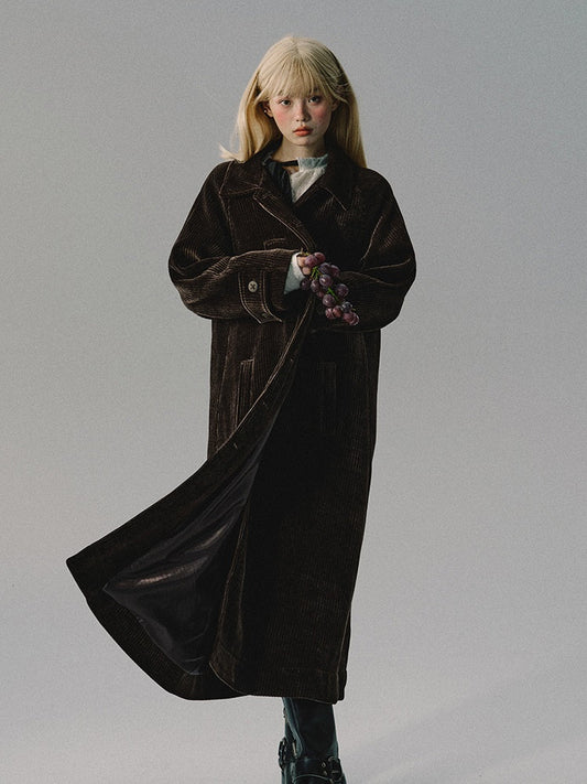 Vintage Frop-Shoulder Wool Ovresize Long-Coat