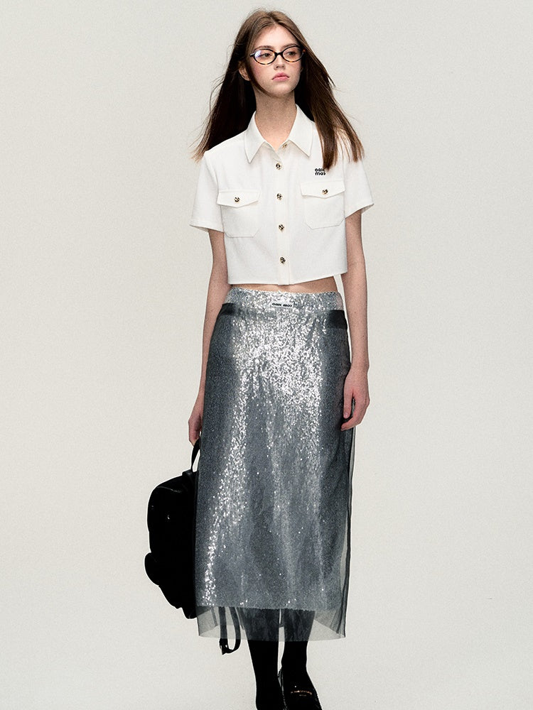 Sequins Pencil Nichi Glossy Long-Skirt