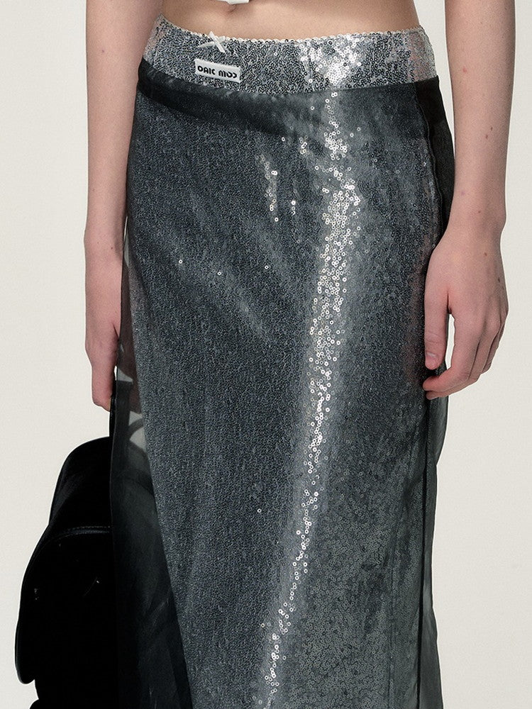 Sequins Pencil Nichi Glossy Long-Skirt