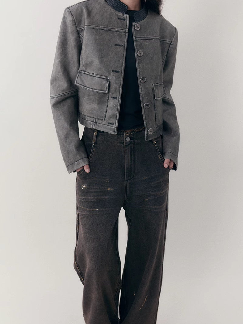 레더 캐주얼 핸썸 셋업 자켓&amp;미니스커트 