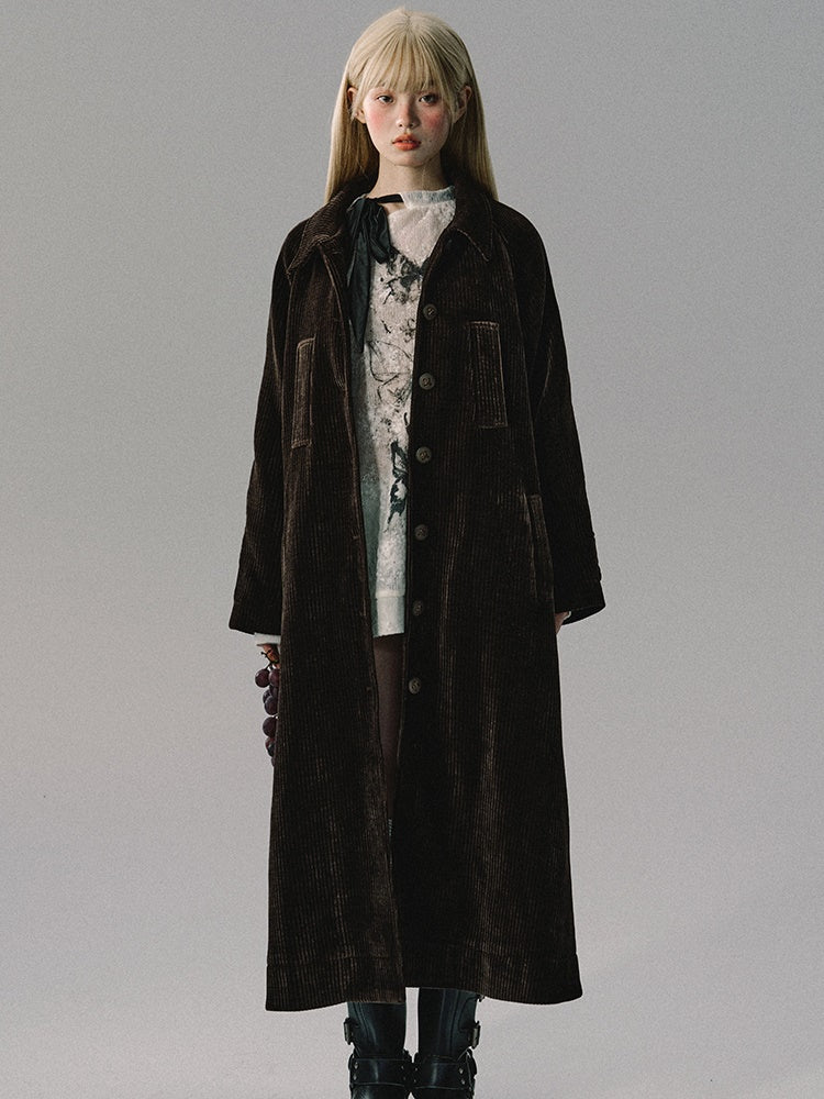 Vintage Frop-Shoulder Wool Ovresize Long-Coat