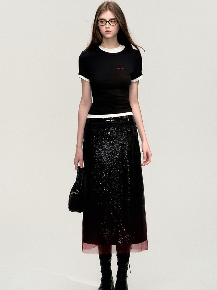 Sequins Pencil Nichi Glossy Long-Skirt