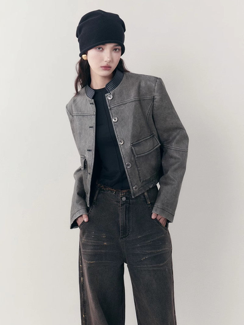 레더 캐주얼 핸썸 셋업 자켓&amp;미니스커트 