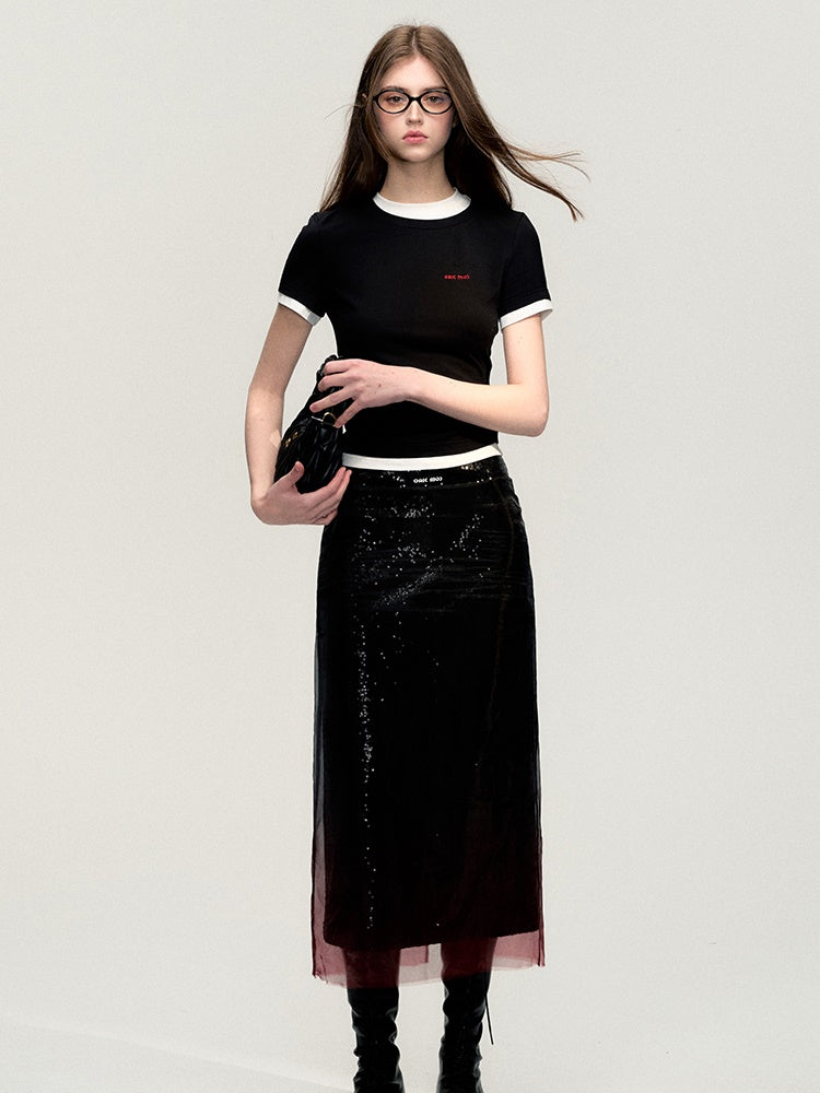 Sequins Pencil Nichi Glossy Long-Skirt